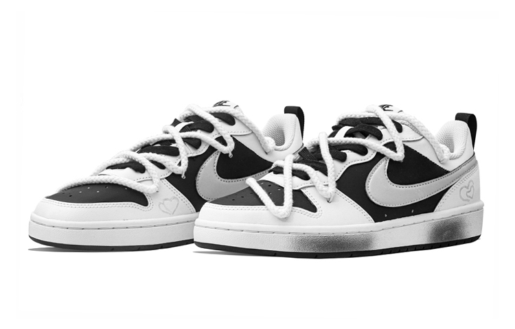 Lookbook [Nike Sepatu Custom] Nike Court Borough Low 2 'Heart Fragment Hitam Putih' BQ5448-104(Team34-爱心碎片)