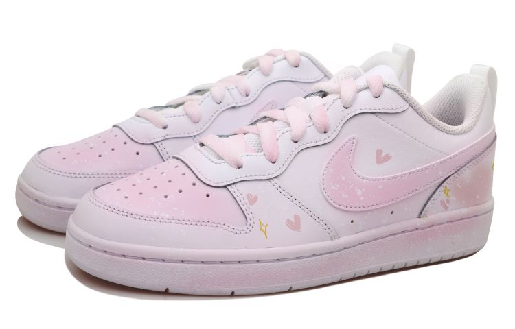 Lookbook [Kasut Custom] Nike Court Borough Low 2 'Bintang Rosak Cinta Percikan Merah Jambu' BQ5448-100(Team拾玖-粉心做旧S-BOX)