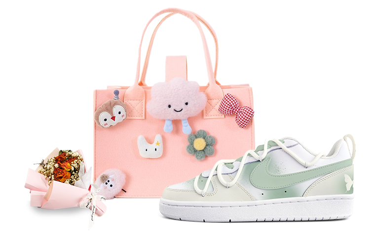 Buy 【定制球鞋】Nike Court Borough Low2 蝴蝶 晕染 手繪 解構鞋帶 禮盒 低筒 板鞋 GS 抹茶綠