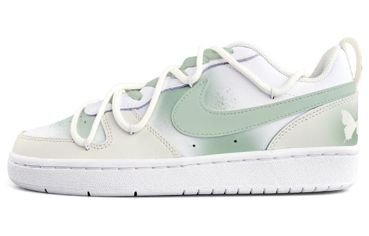 Order 【定制球鞋】Nike Court Borough Low2 蝴蝶 晕染 手繪 解構鞋帶 禮盒 低筒 板鞋 GS 抹茶綠