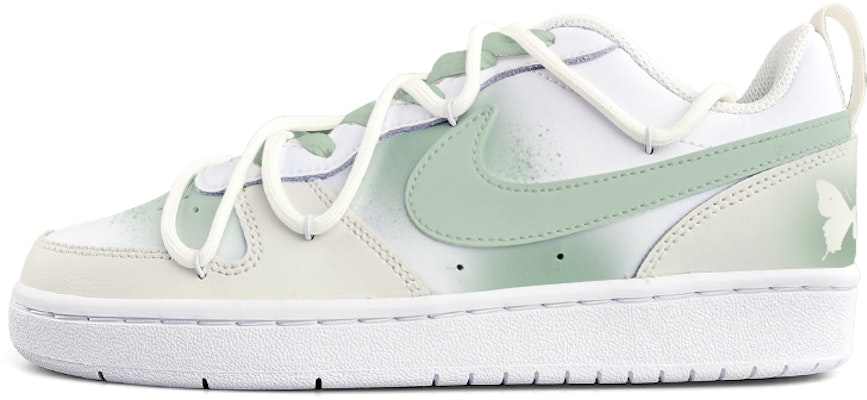 【定制球鞋】Nike Court Borough Low2 蝴蝶 晕染 手繪 解構鞋帶 禮盒 低筒 板鞋 GS 抹茶綠 Order 【定制球鞋】Nike Court Borough Low2 蝴蝶 晕染 手繪 解構鞋帶 禮盒 低筒 板鞋 GS 抹茶綠