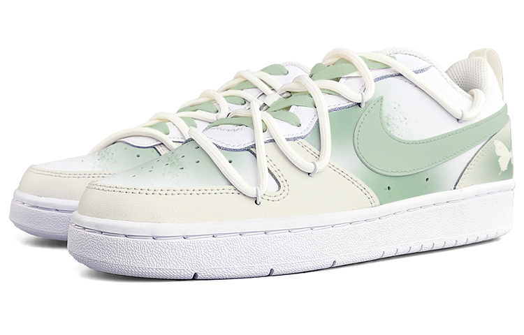 Shop 【定制球鞋】Nike Court Borough Low2 蝴蝶 晕染 手繪 解構鞋帶 禮盒 低筒 板鞋 GS 抹茶綠