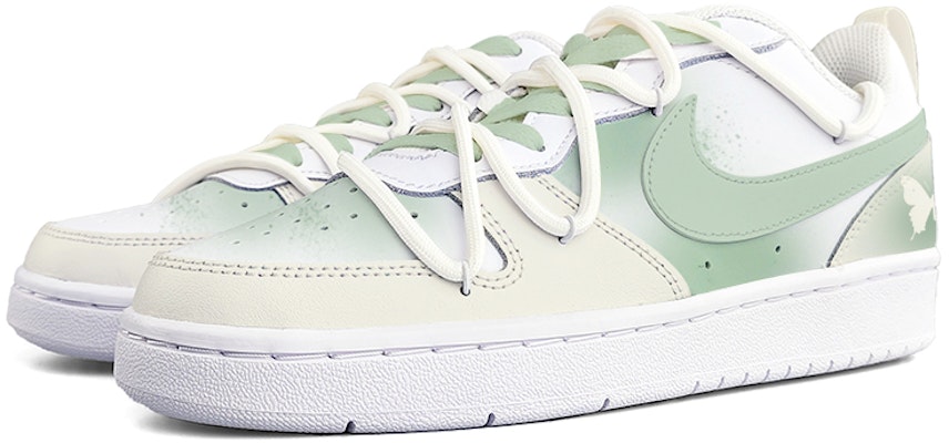 【定制球鞋】Nike Court Borough Low2 蝴蝶 晕染 手繪 解構鞋帶 禮盒 低筒 板鞋 GS 抹茶綠 Shop 【定制球鞋】Nike Court Borough Low2 蝴蝶 晕染 手繪 解構鞋帶 禮盒 低筒 板鞋 GS 抹茶綠