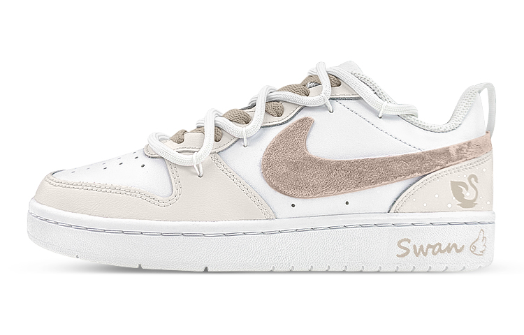 Buy 【訂製球鞋】 Nike Court Borough Low2 極簡風格 天鵝絨系列 解構鞋帶 低筒 板鞋 GS 白金