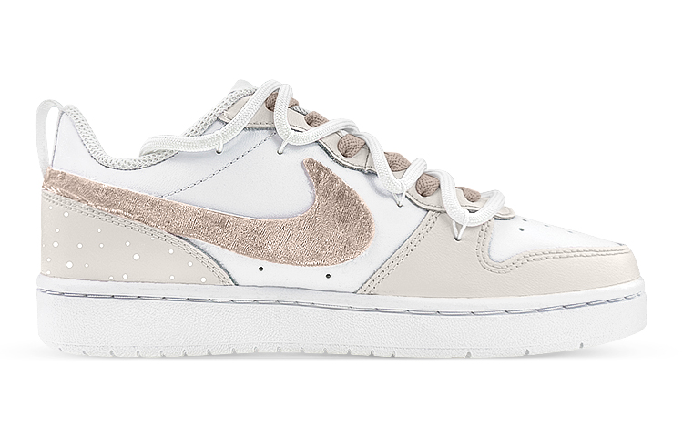 Order 【訂製球鞋】 Nike Court Borough Low2 極簡風格 天鵝絨系列 解構鞋帶 低筒 板鞋 GS 白金