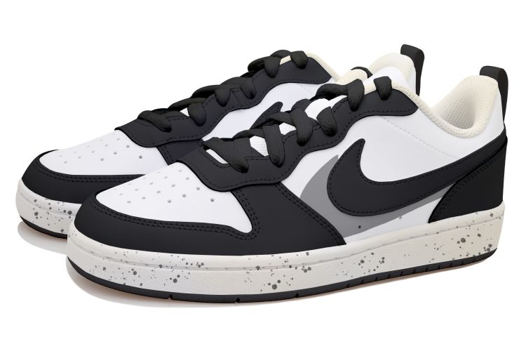 Lookbook [Sepatu Custom] Nike Court Borough Low 2 'Panda Distressed Hitam Putih Abu' BQ5448-104(Team拾玖-黑灰双钩S-BOX)
