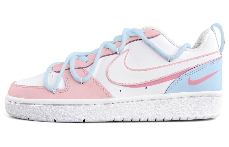 Buy [定制鞋款] 耐克Court Borough Low 2 '粉蓝双钩解构鞋带' BQ5448-100(Team13-蜜桃绵冰)