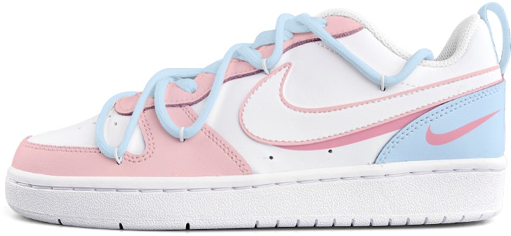 custom-shoes-nike-court-borough-low-2-peach-icy-blue-double-swoosh-deconstructed-laces