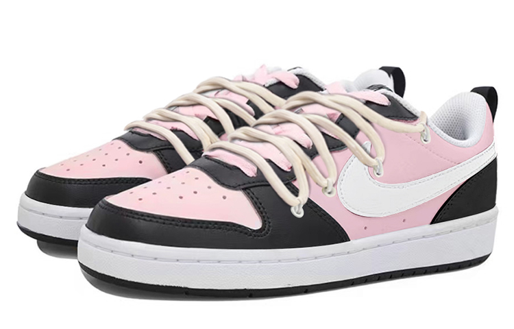 Lookbook [カスタムシューズ] ナイキ コート ボロー Low 2 'ピンク-ブラック デコンストラクテッド' BQ5448-104(TeamY-女款复古少女粉黑)