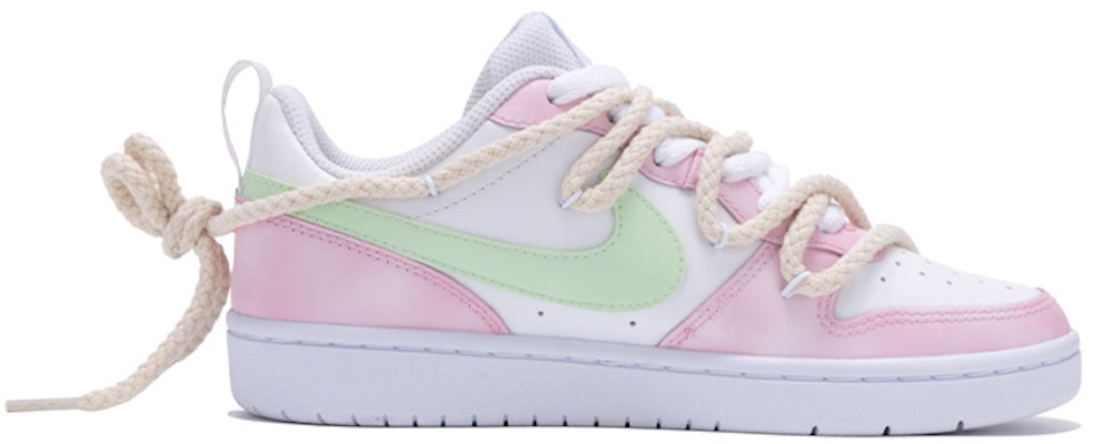 【定制球鞋】Nike Court Borough Low 2 CS 解構鞋帶 玫瑰 手繪噴繪 低幫 板鞋 GS 粉白 Order 【定制球鞋】Nike Court Borough Low 2 CS 解構鞋帶 玫瑰 手繪噴繪 低幫 板鞋 GS 粉白
