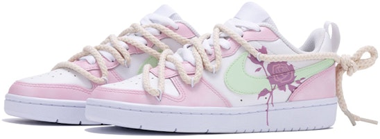 【定制球鞋】Nike Court Borough Low 2 CS 解構鞋帶 玫瑰 手繪噴繪 低幫 板鞋 GS 粉白 Lookbook 【定制球鞋】Nike Court Borough Low 2 CS 解構鞋帶 玫瑰 手繪噴繪 低幫 板鞋 GS 粉白
