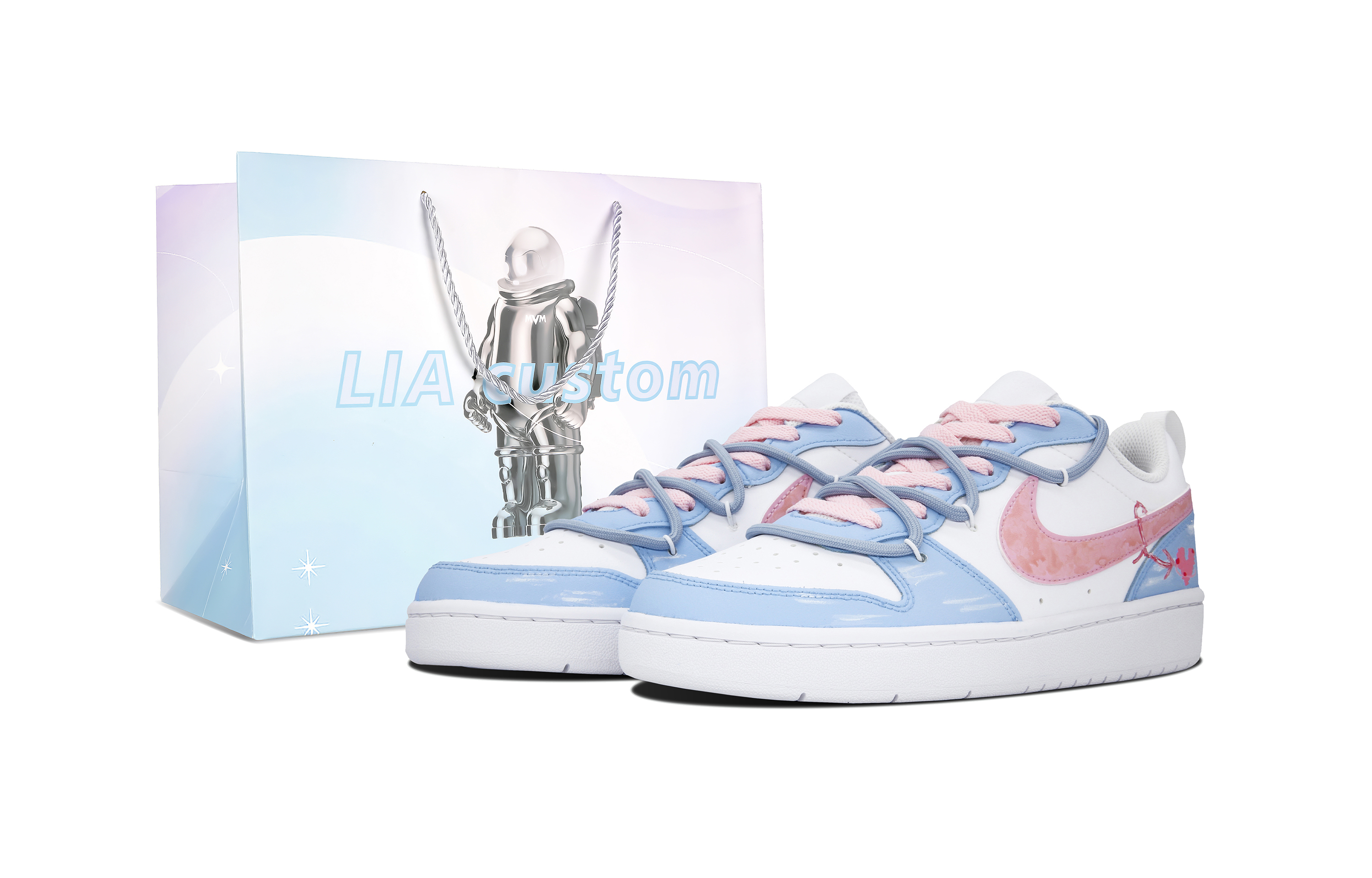 Buy [Zapatillas Personalizadas] Nike Court Borough Low 2 'Latido Rosa Azul' BQ5448-100(Team7-心动轨迹手提袋版)