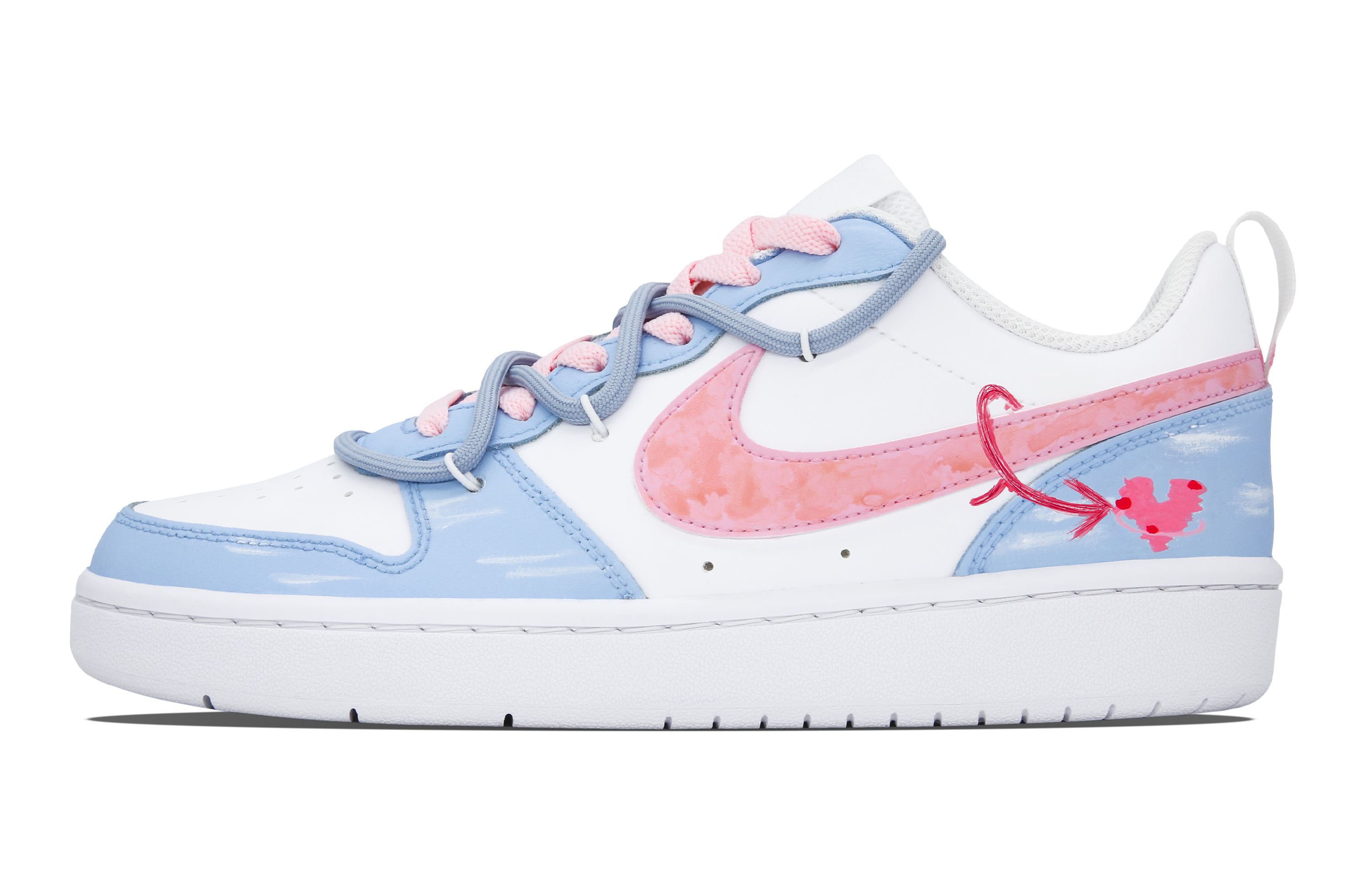 Order [Zapatillas Personalizadas] Nike Court Borough Low 2 'Latido Rosa Azul' BQ5448-100(Team7-心动轨迹手提袋版)