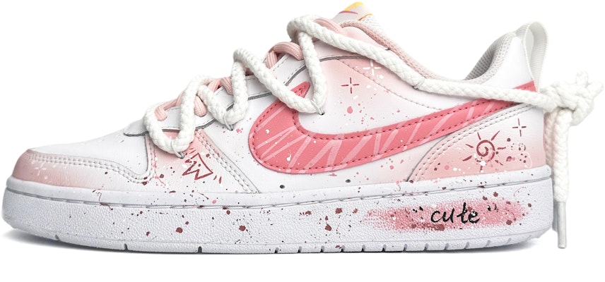 【客製化球鞋】Nike Court Borough Low 2 撫夢少女 甜美風 手繪濺墨 解構鞋帶 防滑減震 低筒 板鞋 GS 粉白 Buy 【客製化球鞋】Nike Court Borough Low 2 撫夢少女 甜美風 手繪濺墨 解構鞋帶 防滑減震 低筒 板鞋 GS 粉白