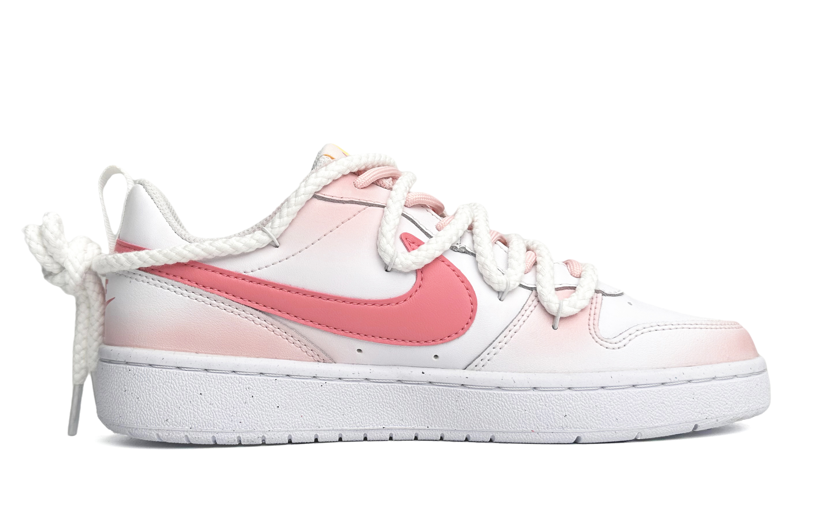 Order 【客製化球鞋】Nike Court Borough Low 2 撫夢少女 甜美風 手繪濺墨 解構鞋帶 防滑減震 低筒 板鞋 GS 粉白