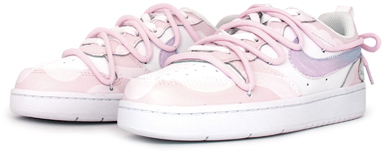 【訂製球鞋】【現貨】 Nike Court Borough Low 2 少女粉紅小白鞋 解構鞋帶 可愛時尚 低筒 板鞋 GS 粉白 Lookbook 【訂製球鞋】【現貨】 Nike Court Borough Low 2 少女粉紅小白鞋 解構鞋帶 可愛時尚 低筒 板鞋 GS 粉白