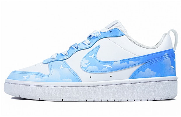 【定制球鞋】 Nike Court Borough Low 2 玖制 浪漫藍天 天際 喜鵲 飛鳥 漸變色天空 復古 休閒 板鞋 GS 藍色 Buy 【定制球鞋】 Nike Court Borough Low 2 玖制 浪漫藍天 天際 喜鵲 飛鳥 漸變色天空 復古 休閒 板鞋 GS 藍色