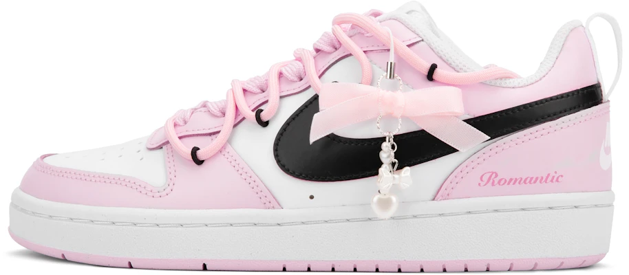 【定製球鞋】Nike Court Borough Low 2 浪漫戀曲 手繪 少女風 裝飾 解構 百搭 低筒 板鞋 GS 黑粉 Order 【定製球鞋】Nike Court Borough Low 2 浪漫戀曲 手繪 少女風 裝飾 解構 百搭 低筒 板鞋 GS 黑粉