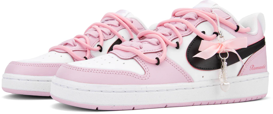 【定製球鞋】Nike Court Borough Low 2 浪漫戀曲 手繪 少女風 裝飾 解構 百搭 低筒 板鞋 GS 黑粉 Shop 【定製球鞋】Nike Court Borough Low 2 浪漫戀曲 手繪 少女風 裝飾 解構 百搭 低筒 板鞋 GS 黑粉