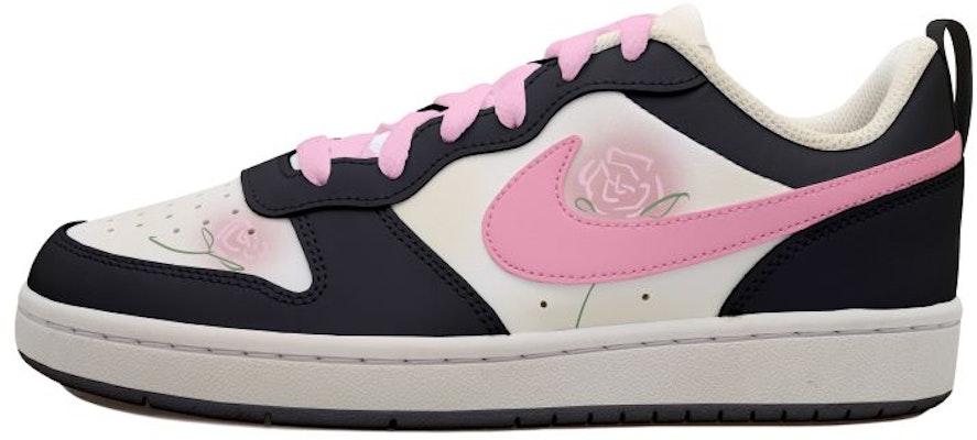 【定製球鞋】 Nike Court Borough Low 2 玫瑰花 做舊 時尚復古 厚底 低筒 板鞋 GS 黑粉 Buy 【定製球鞋】 Nike Court Borough Low 2 玫瑰花 做舊 時尚復古 厚底 低筒 板鞋 GS 黑粉