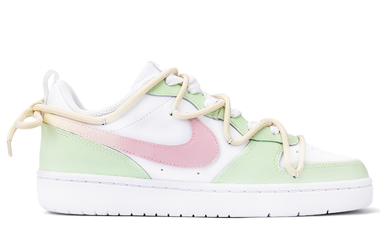 Order [Kasut Custom] Nike Court Borough Low 2 'Sakura Deconstructed Putih Merah Jambu Hijau' BQ5448-100(Team18-C樱花绿粉双鞋带）