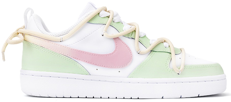 【定製球鞋】Nike Court Borough Low 2 櫻花 解構雙鞋帶 手繪小清新 低筒 板鞋 GS 白粉綠 Order 【定製球鞋】Nike Court Borough Low 2 櫻花 解構雙鞋帶 手繪小清新 低筒 板鞋 GS 白粉綠