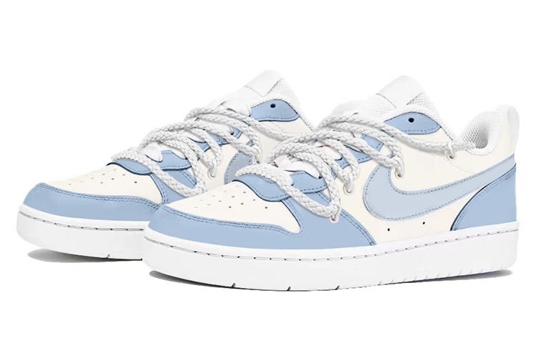 Lookbook 【客製球鞋】Nike Court Borough Low 2 高級小眾 海鹽奶油 牛奶冰 解構綁帶 低筒 板鞋 GS 米藍