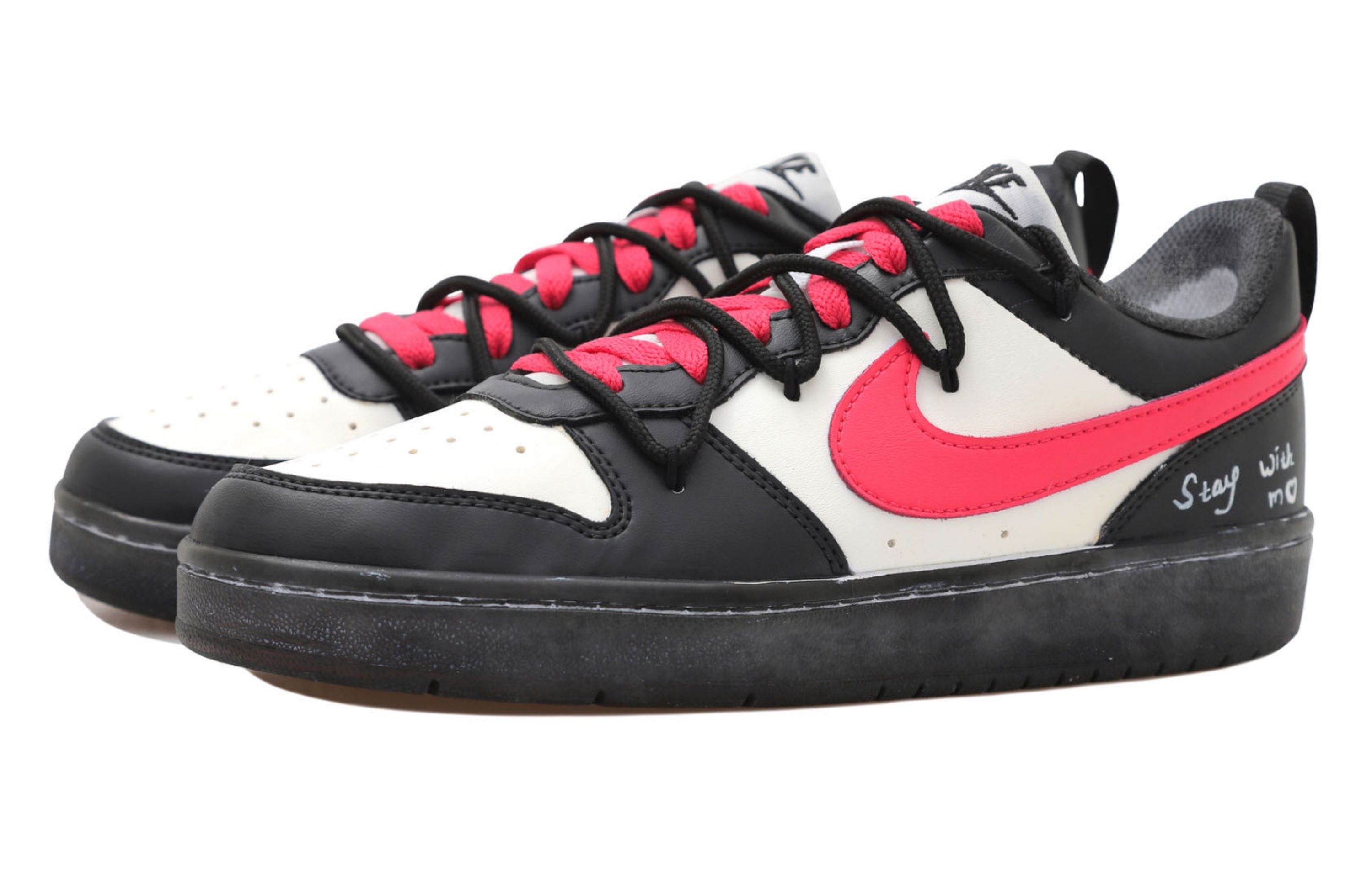 [Custom Shoes] Nike Court Borough Low 2 'Shibuya Lovers Panda Deconstructed Black White Rose Pink' 圖 3