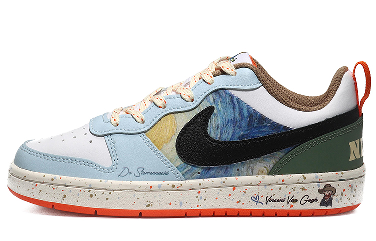 Buy 【定制球鞋】耐吉 Court Borough Low 2 油畫星空 藍色漸變 藝術文字 休閒 低筒 板鞋 GS 白藍