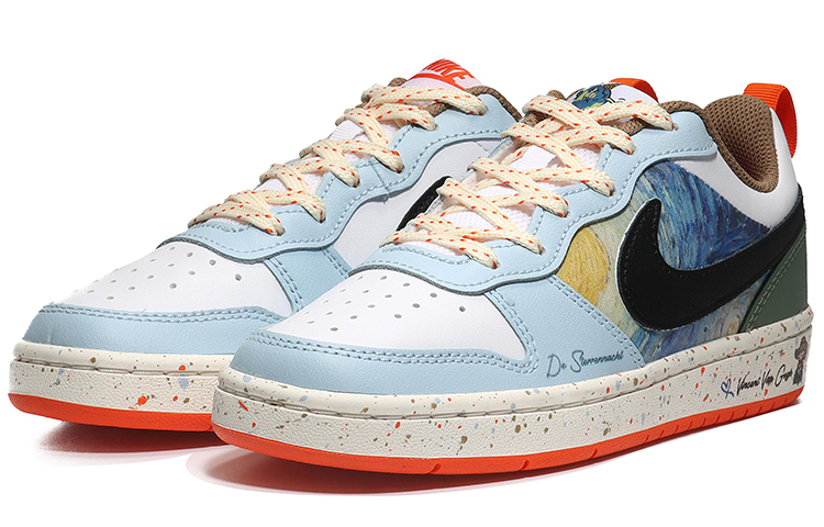 Lookbook 【定制球鞋】耐吉 Court Borough Low 2 油畫星空 藍色漸變 藝術文字 休閒 低筒 板鞋 GS 白藍