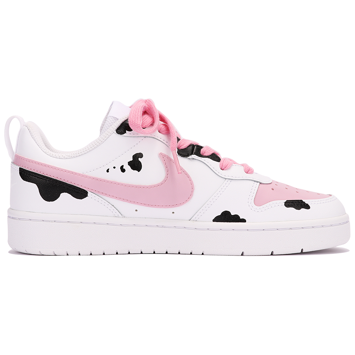 Order [定制鞋款] 耐克 Court Borough Low 2 '草莓牛奶牛' BQ5448-100(TeamThree-草莓奶牛-黑白粉)