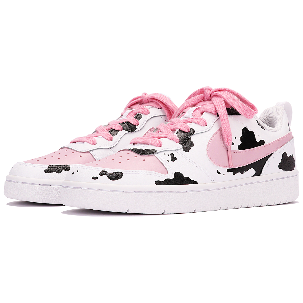 Lookbook [定制鞋款] 耐克 Court Borough Low 2 '草莓牛奶牛' BQ5448-100(TeamThree-草莓奶牛-黑白粉)