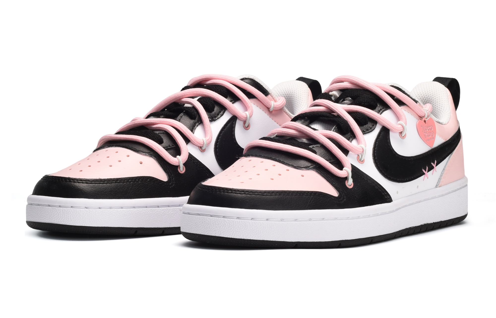 Lookbook [Kasut Custom] Nike Court Borough Low 2 'Summer Breeze Hitam-Merah Jambu' BQ5448-104(TeamE-女款甜酷爱心黑粉)