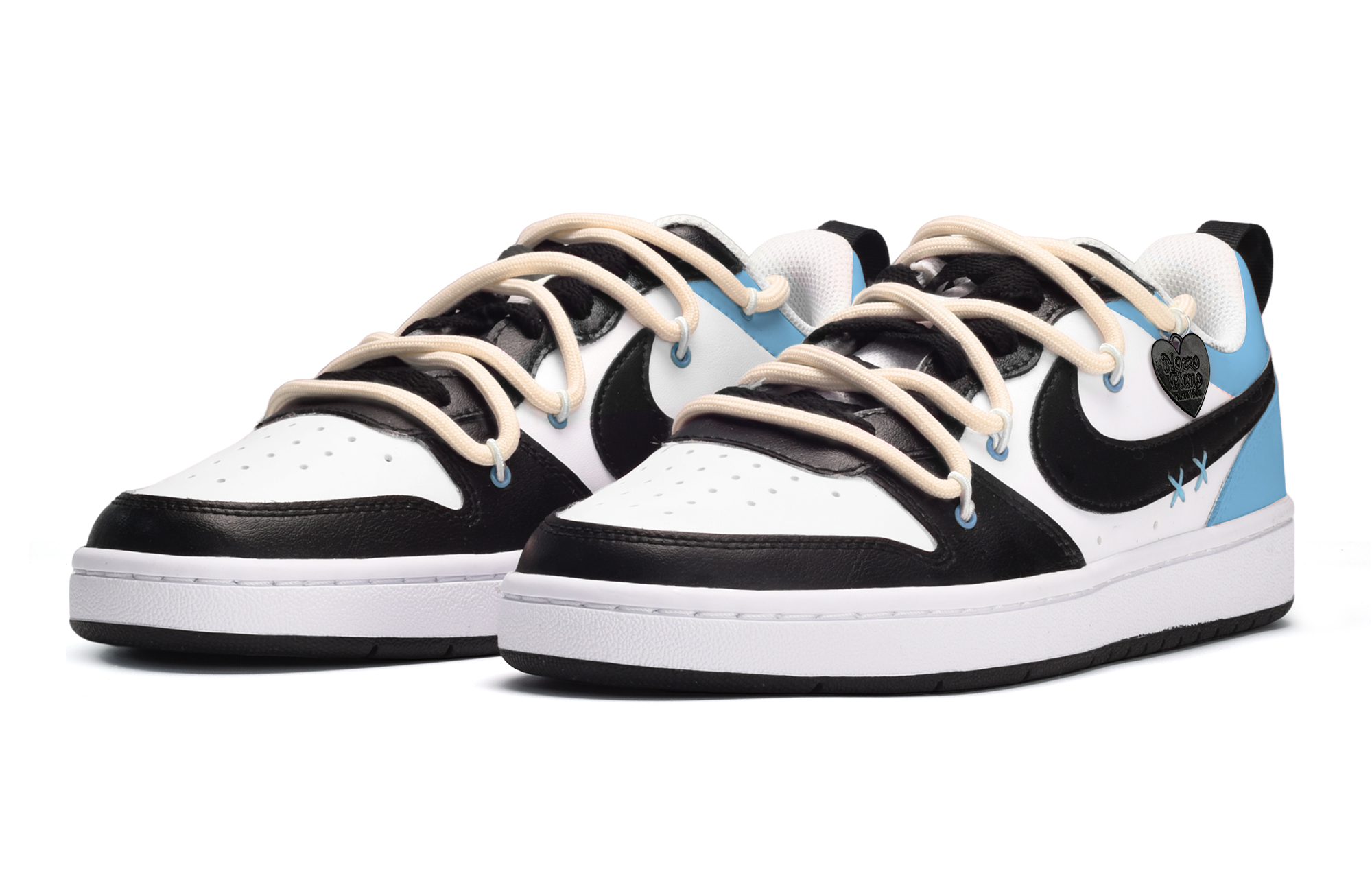 Lookbook [Sneakers Kustom] Nike Court Borough Low 2 'Summer Breeze Hitam Putih Biru' BQ5448-104(TeamE-女款活力闪电黑白蓝)