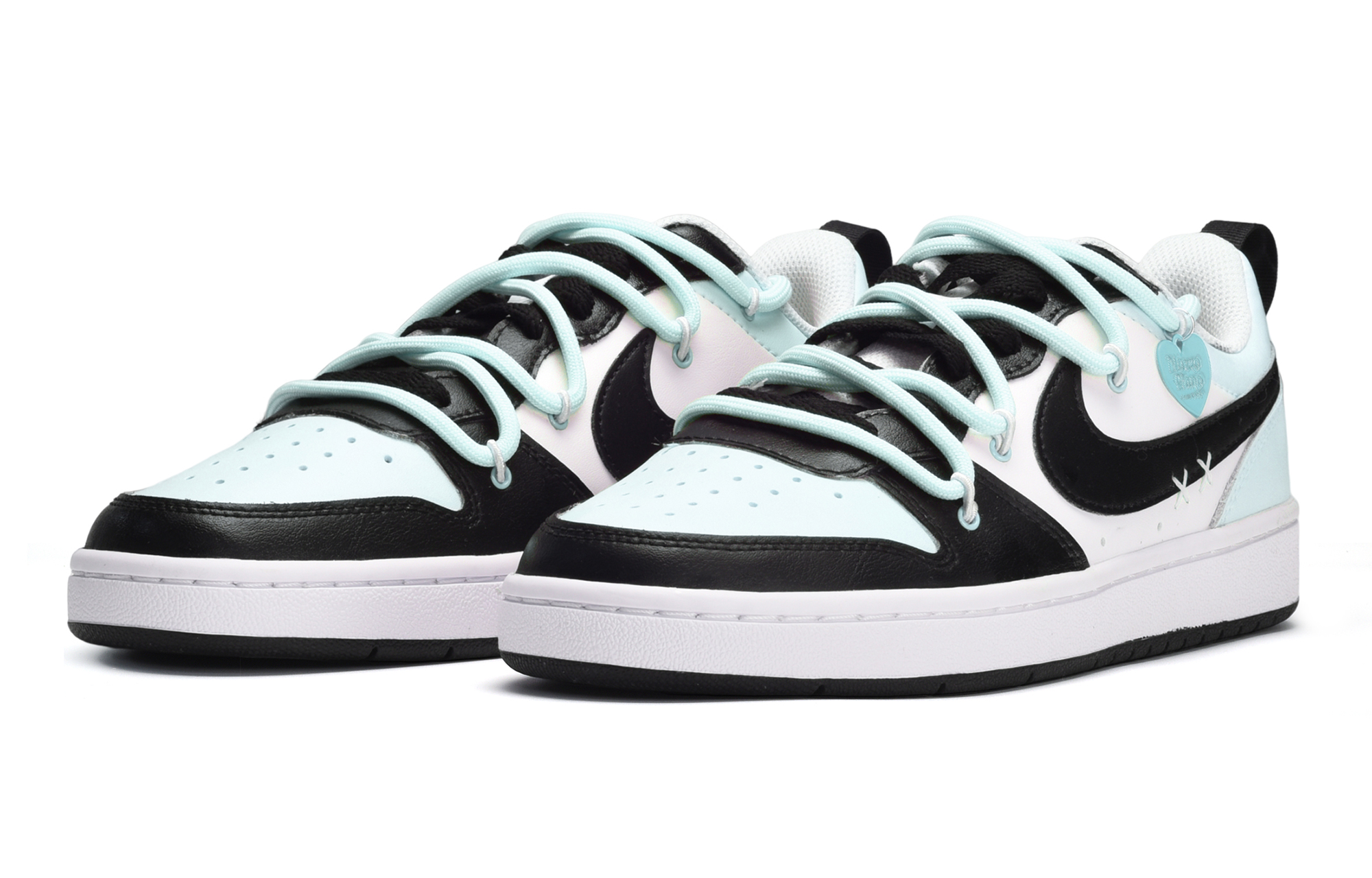 Lookbook [Nike Kasut] Nike Court Borough Low 2 'Summer Cool' Garam Hitam Putih Biru' BQ5448-104(TeamE-女款气泡海盐黑白蓝)