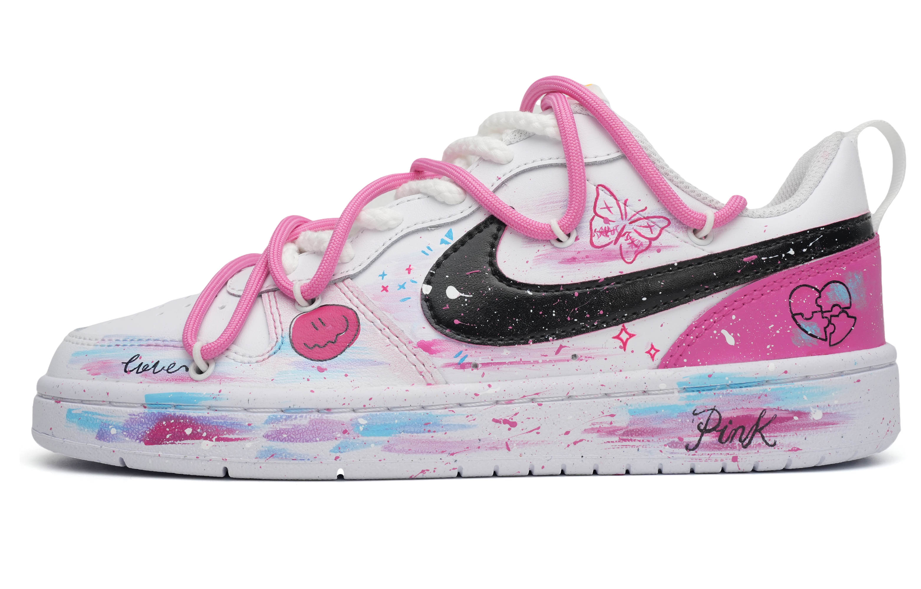 Buy 【客製化球鞋】 Nike Court Borough Low 2 夢幻夏日 多巴胺 潑墨塗鴉 低筒 板鞋 GS 粉白