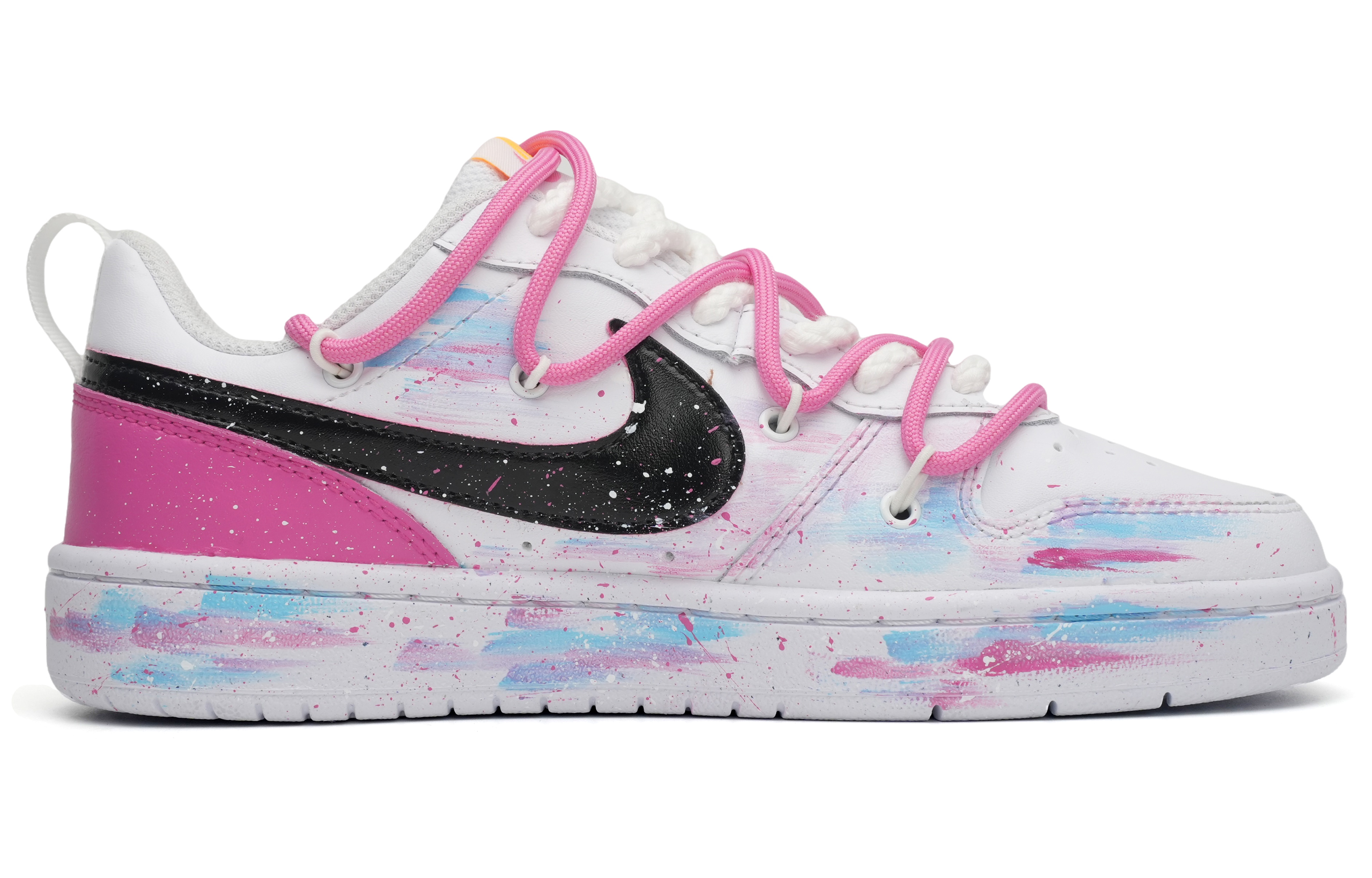 Order 【客製化球鞋】 Nike Court Borough Low 2 夢幻夏日 多巴胺 潑墨塗鴉 低筒 板鞋 GS 粉白