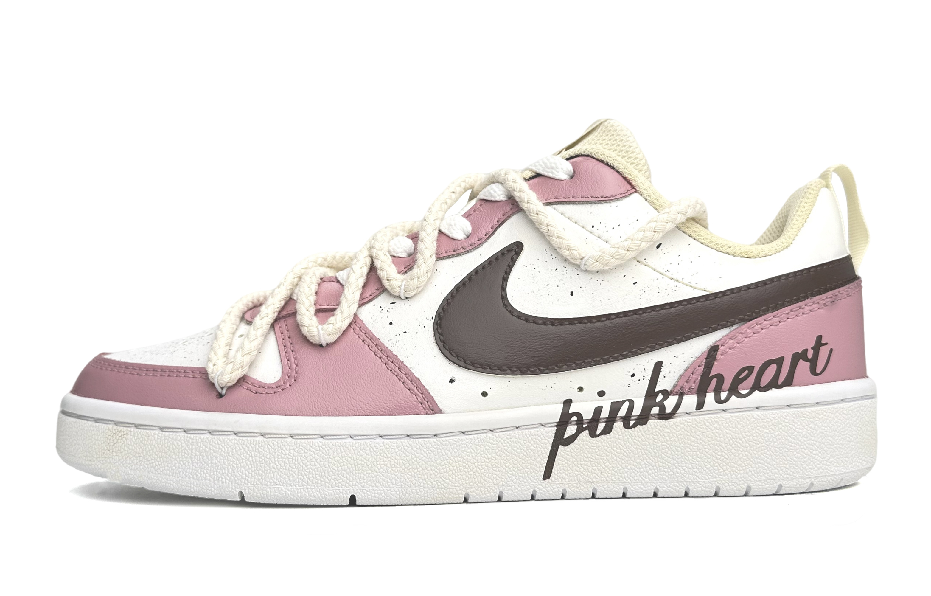 Buy 【客製球鞋】Nike Court Borough Low 2 甜美粉紅 少女心 手繪濺墨 解構鞋帶 低筒 板鞋 GS 粉棕