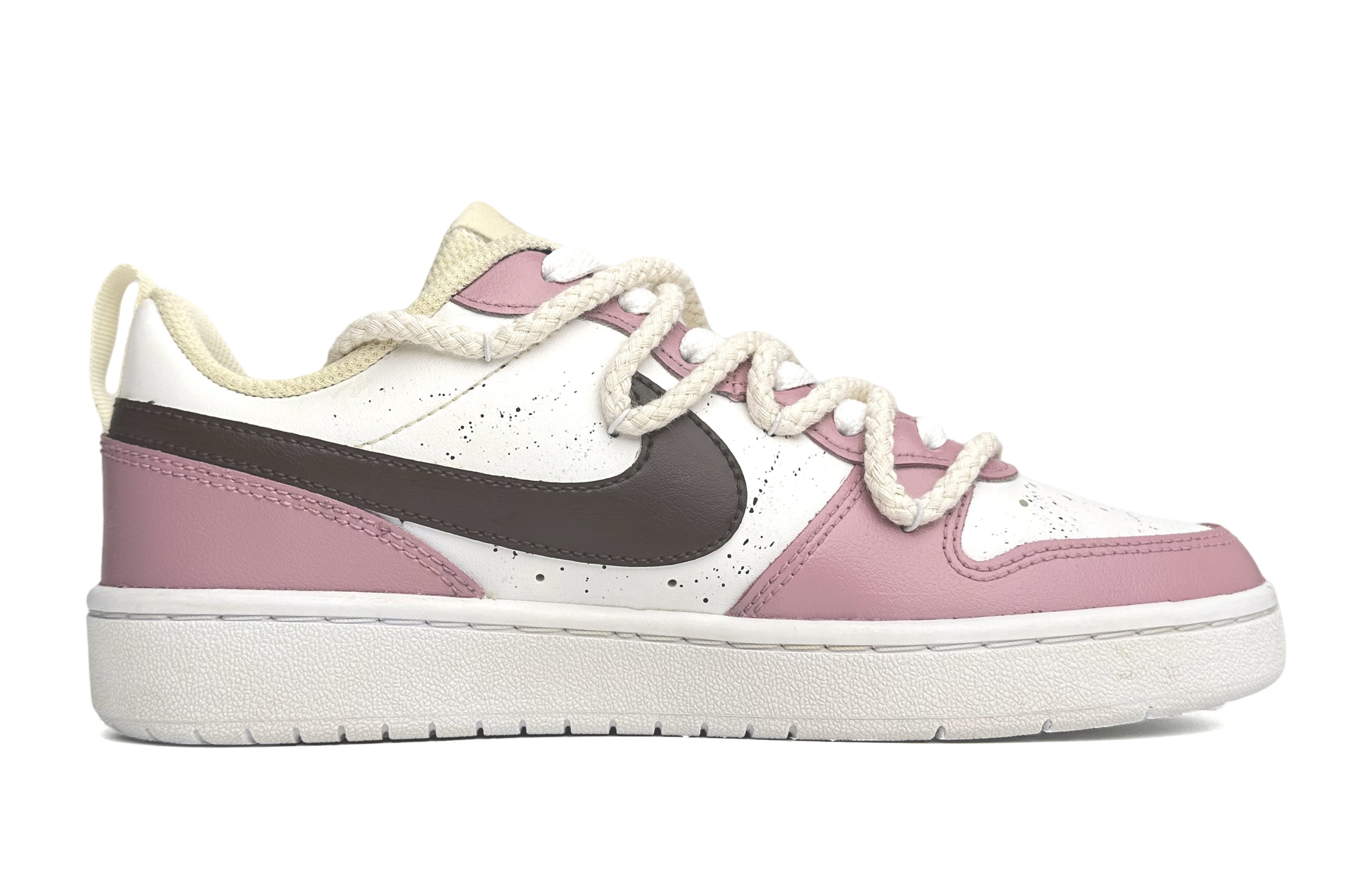 Order 【客製球鞋】Nike Court Borough Low 2 甜美粉紅 少女心 手繪濺墨 解構鞋帶 低筒 板鞋 GS 粉棕