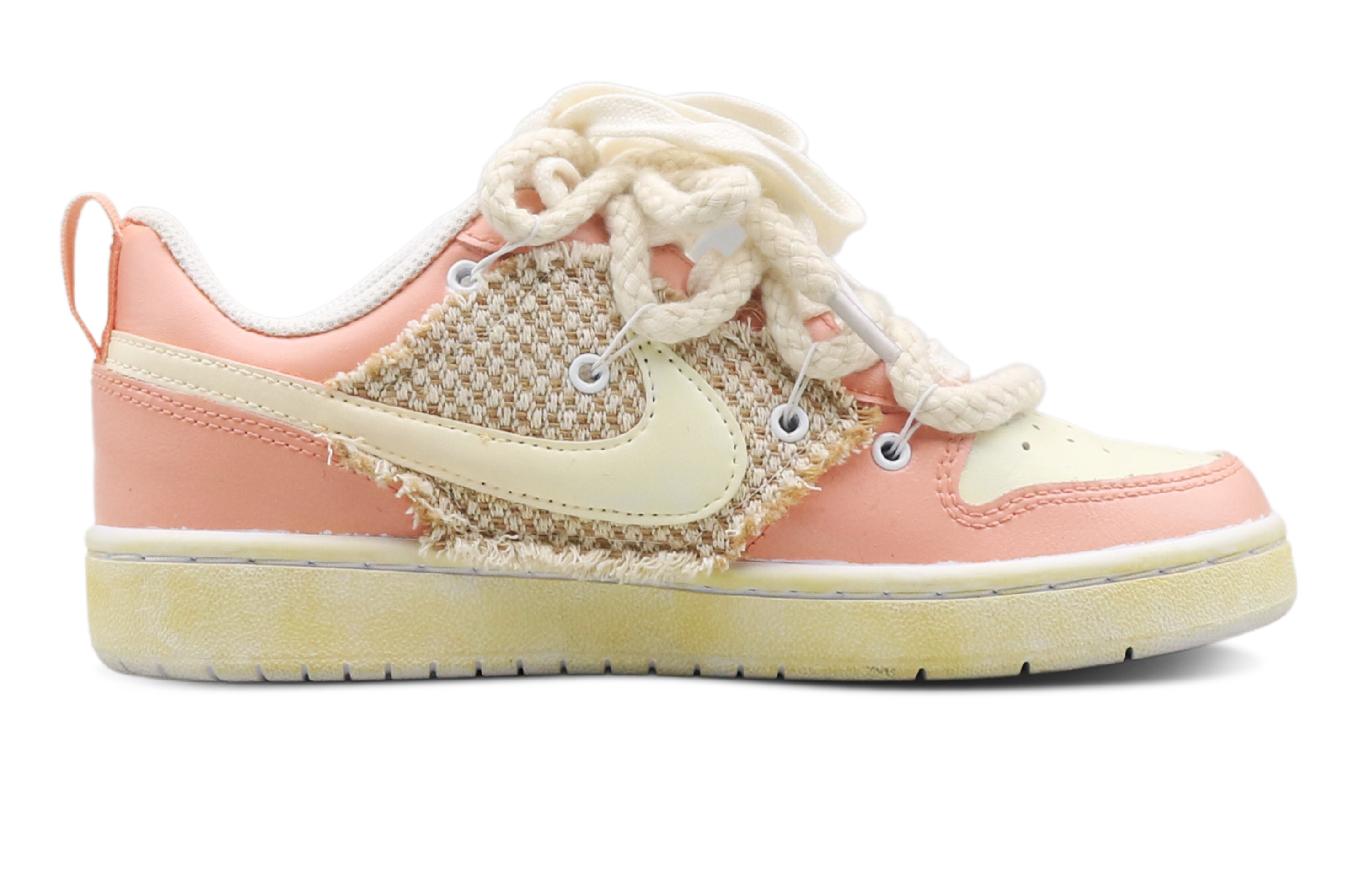 Order 【定制球鞋】Nike Court Borough Low 2 甜心女孩 缝纫 解构 低帮 板鞋 GS 米粉