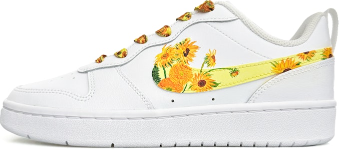 【訂製球鞋】Nike Court Borough Low 2 梵高 向日葵 休閒 板鞋 GS 白黃 Buy 【訂製球鞋】Nike Court Borough Low 2 梵高 向日葵 休閒 板鞋 GS 白黃