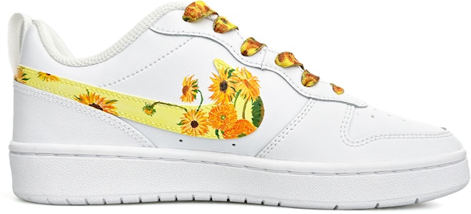 【訂製球鞋】Nike Court Borough Low 2 梵高 向日葵 休閒 板鞋 GS 白黃 Order 【訂製球鞋】Nike Court Borough Low 2 梵高 向日葵 休閒 板鞋 GS 白黃