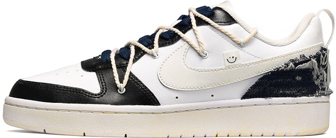 custom-shoes-nike-court-borough-low-2-vintage-denim-smiley-black-white