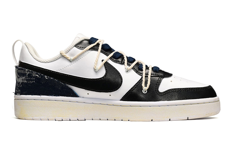 Order [Sepatu Custom] Nike Court Borough Low 2 'Denim Vintage Smiley Hitam Putih' BQ5448-100(TeamE-女款笑脸布贴黑白QD)