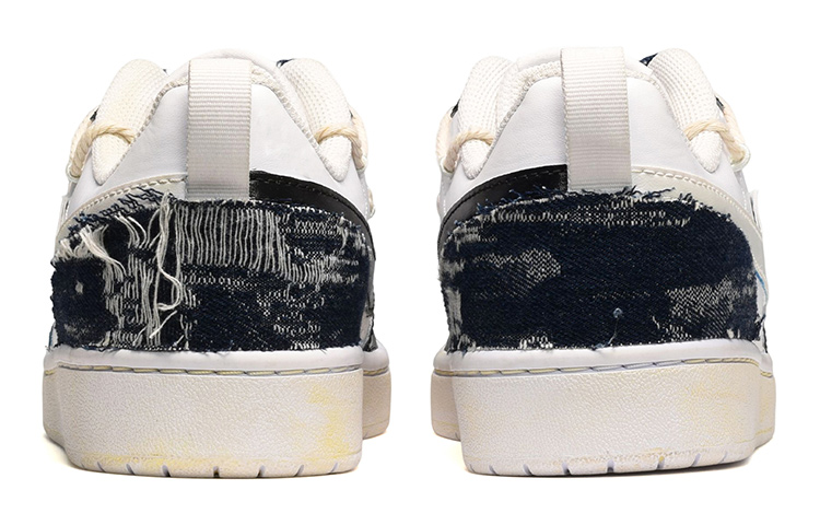 Shop [Sepatu Custom] Nike Court Borough Low 2 'Denim Vintage Smiley Hitam Putih' BQ5448-100(TeamE-女款笑脸布贴黑白QD)