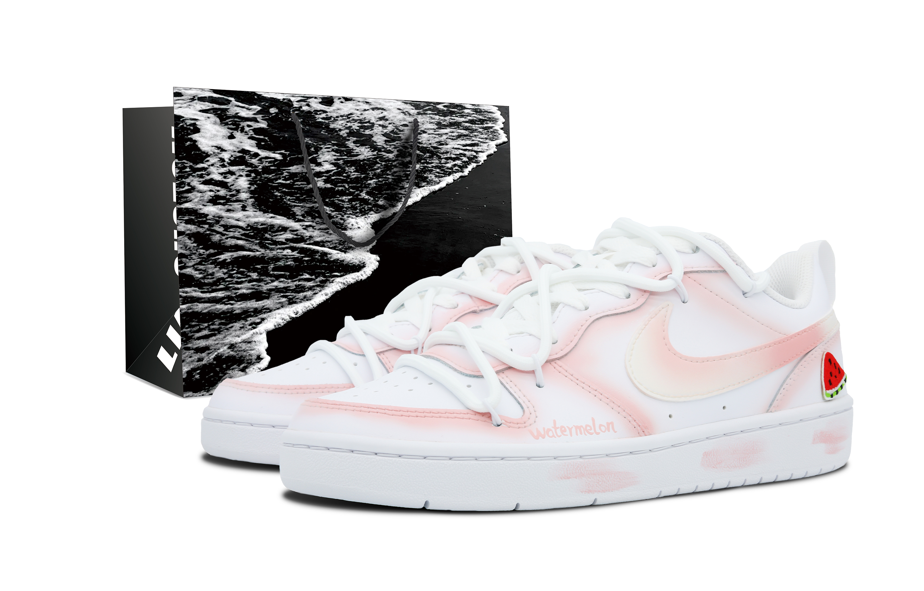 [Custom Shoes] Nike Court Borough Low 2 'Watermelon Honey- Black Sand Tote'