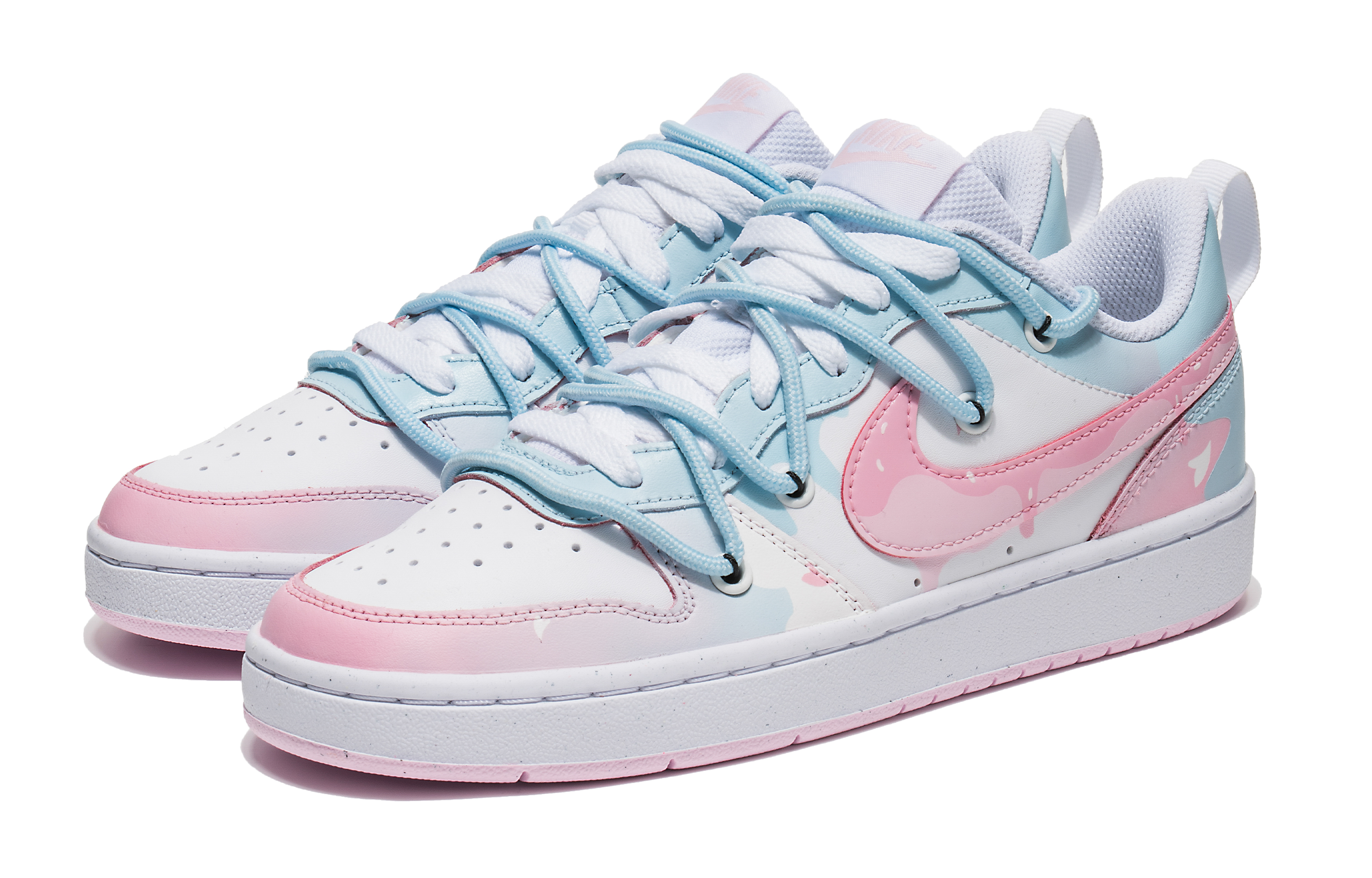 Lookbook Zapatillas Nike Court Borough Low 2 'Blanco Azul Rosa Caramelo' DQ0492-100(Team67-多巴胺糖果Court)