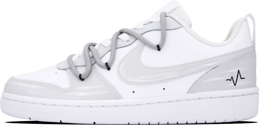 【訂製球鞋】Nike Court Borough Low 2 心電圖 低筒 板鞋 GS 白灰 Buy 【訂製球鞋】Nike Court Borough Low 2 心電圖 低筒 板鞋 GS 白灰