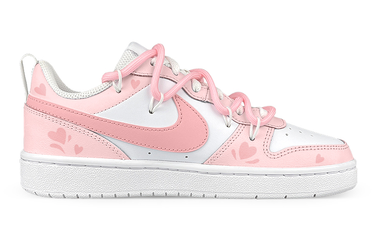 Order [Sepatu Kustom] Nike Court Borough Low 2 'Putih Pink Hati Cinta' BQ5448-100(Team叁-女C粉心解SBOX)