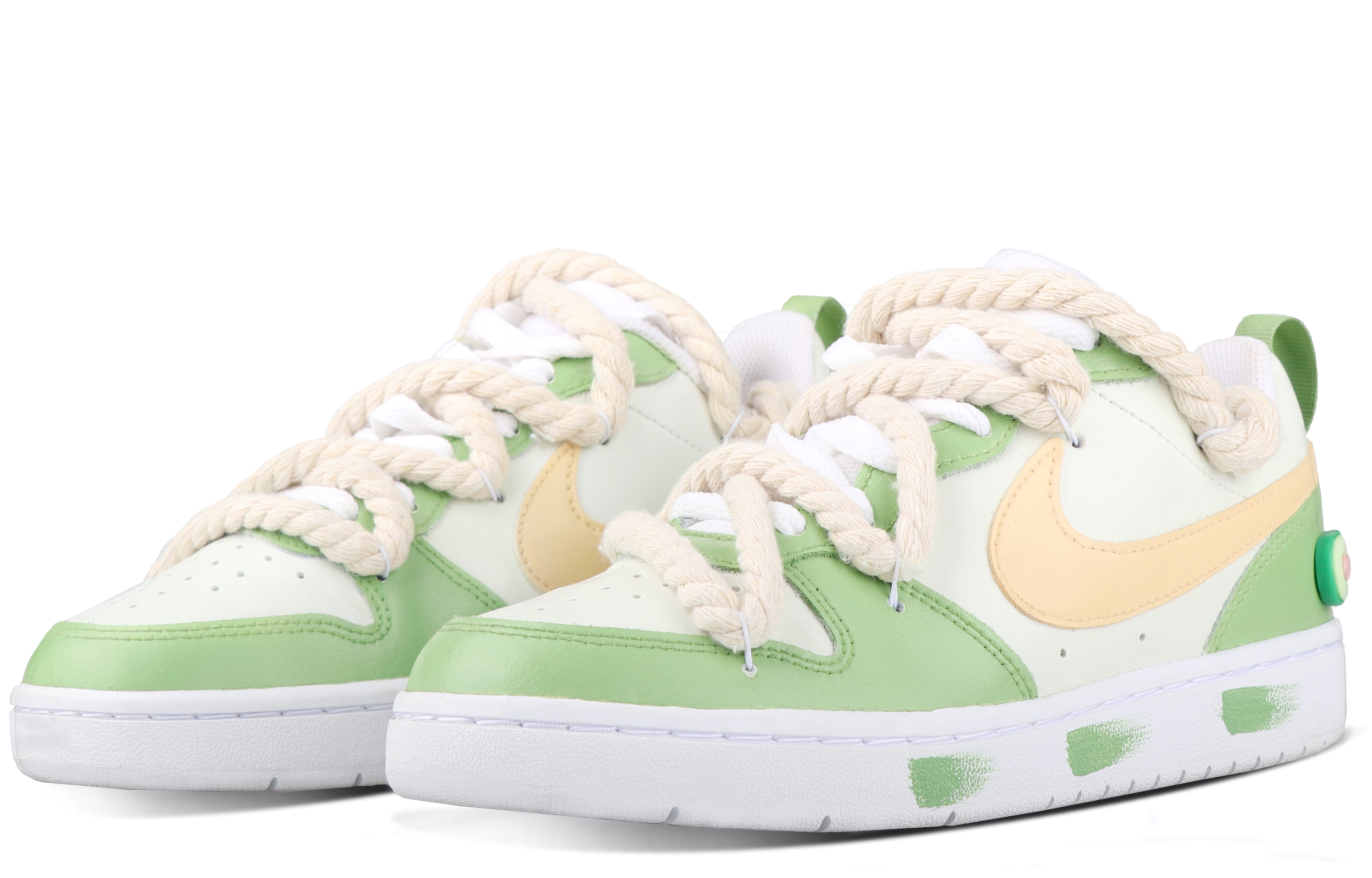 Order [カスタムシューズ] ナイキ コート ボロー ロー 2 'ホワイト イエロー グリーン' BQ5448-100(TeamSix-女款-牛油果）